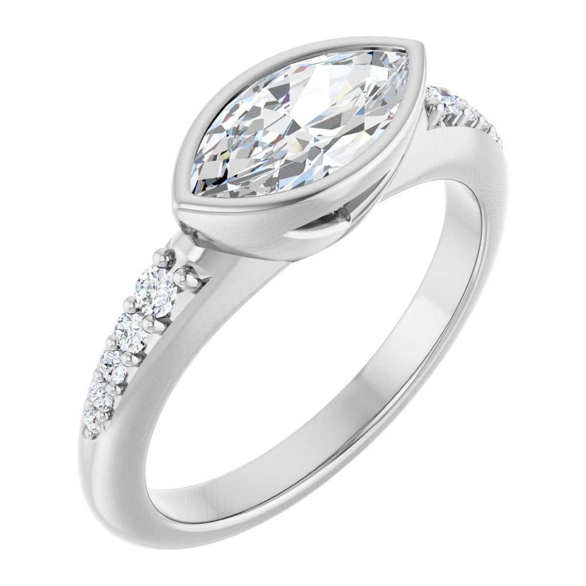 Marquise Lab-Grown Diamond East-West Bezel Solitaire engagement ring in 14K White Gold, shown with a 1.00 ct center