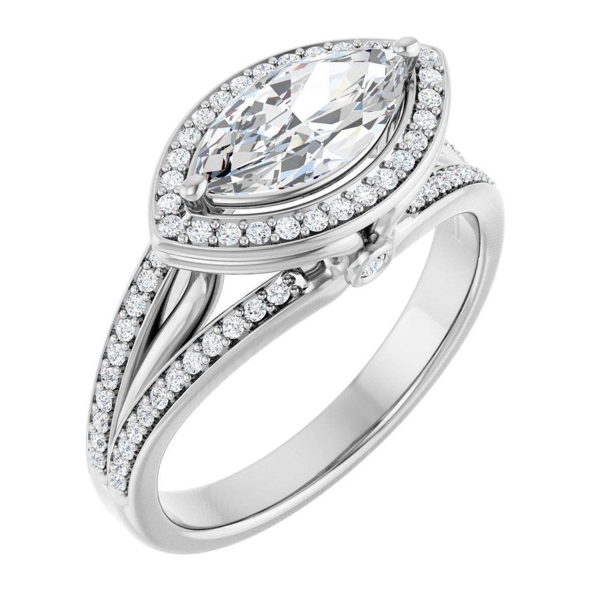 Marquise Lab-Grown Diamond East-West Split-Shank Halo engagement ring in 14K White Gold, shown with a 1.00 ct center