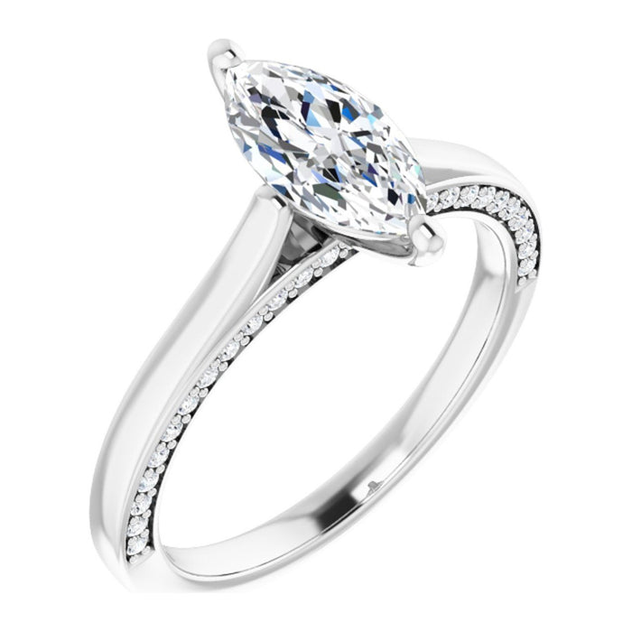 Marquise Lab-Grown Diamond Knife-Edge Pavé Solitaire engagement ring in 14K White Gold, shown with a 1.00 ct center