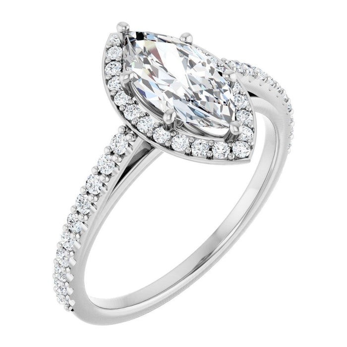 Marquise Lab-Grown Diamond Pavé Halo engagement ring in 14K White Gold, shown with a 1.00 ct center