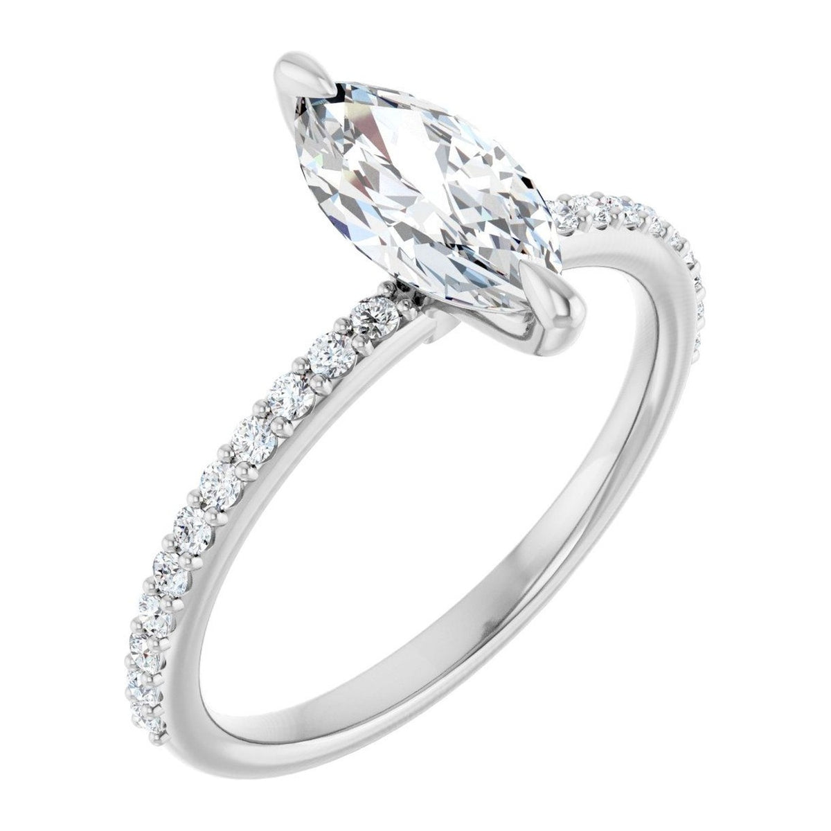 Marquise Lab-Grown Diamond Petite Pavé Solitaire engagement ring in 14K White Gold, shown with a 1.00 ct center