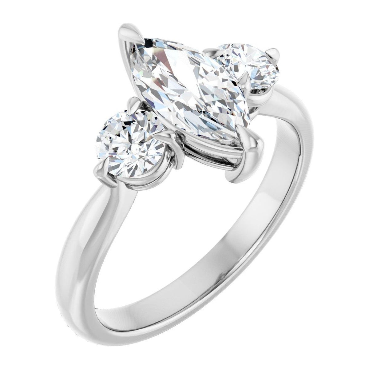 Marquise Lab-Grown Diamond Round-Side Three-Stone engagement ring in 14K White Gold, shown with a 1.00 ct center