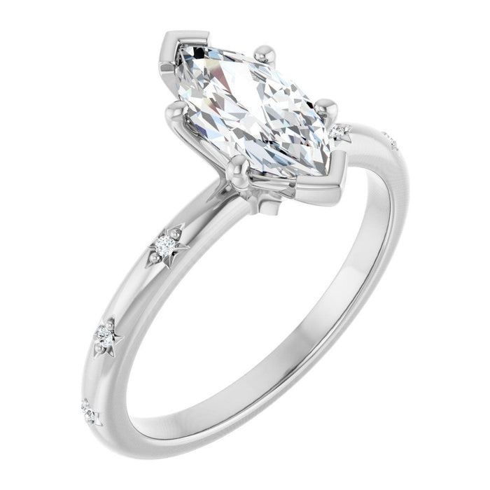 Marquise Lab-Grown Diamond Star-Set V-Prong Solitaire engagement ring in 14K White Gold, shown with a 1.00 ct center