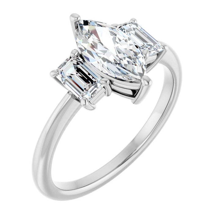 Marquise Lab-Grown Diamond Step-Cut Three-Stone engagement ring in 14K White Gold, shown with a 1.00 ct center