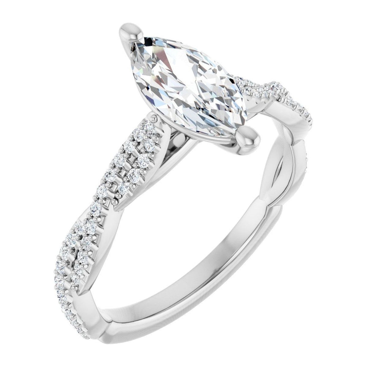 Marquise Lab-Grown Diamond Twisted Vine Pavé Solitaire engagement ring in 14K White Gold, shown with a 1.00 ct center