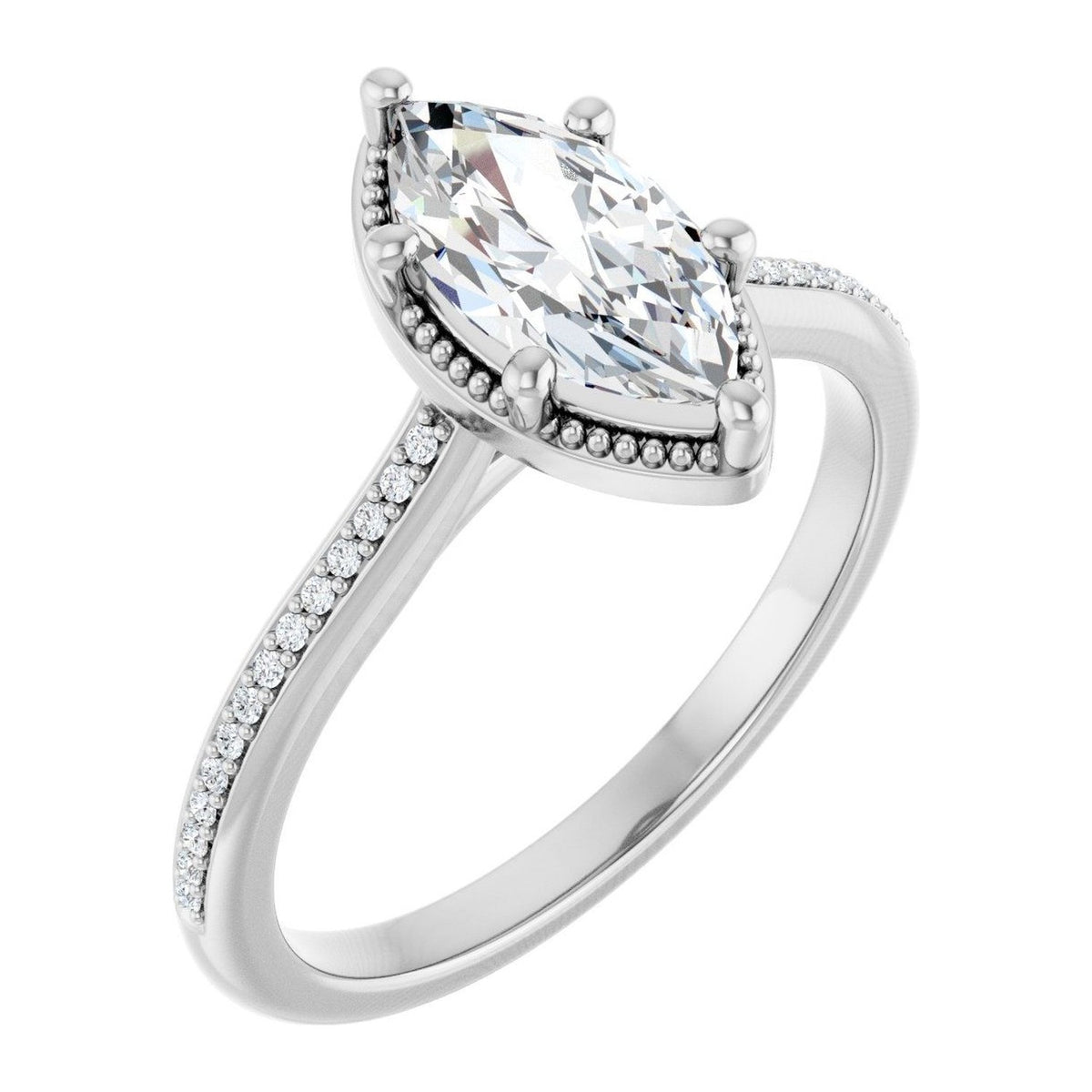 Marquise Lab-Grown Diamond Vintage Milgrain Solitaire engagement ring in 14K White Gold, shown with a 1.00 ct center
