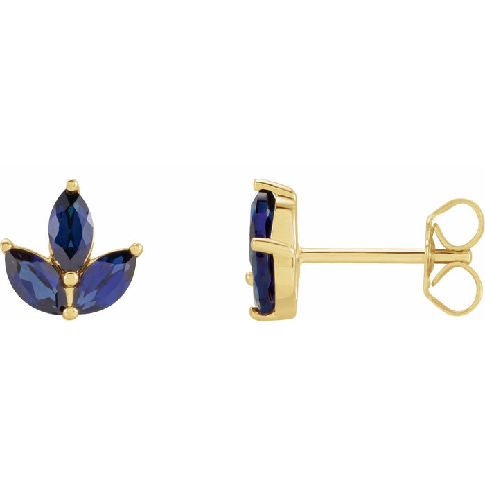 marquise natural blue sapphire cluster earrings in 14k Yellow Gold
