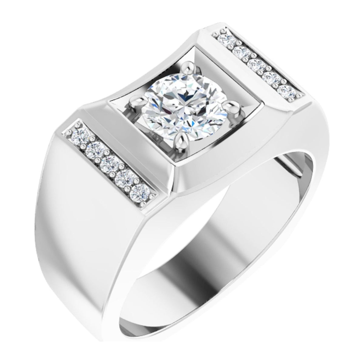 Men's Square-Head Moissanite Ring in 14K White Gold, shown with a 6.5 mm moissanite center