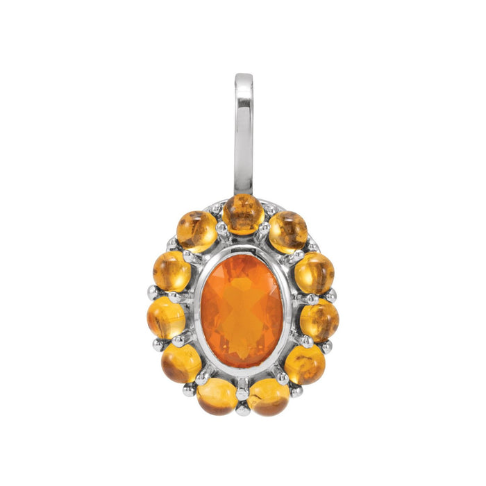 Citrine Halo Mexican Fire Opal Pendant in 14K White Gold