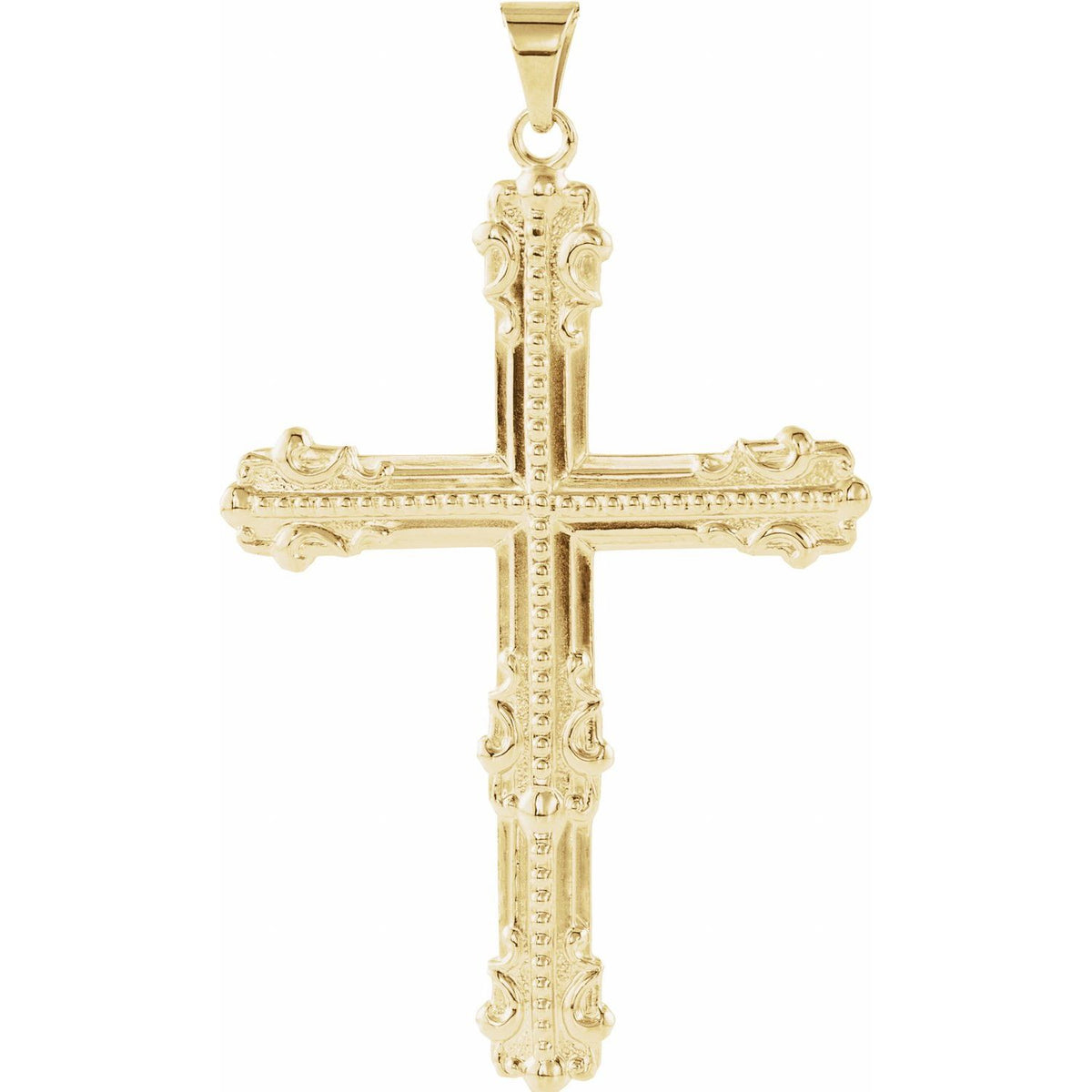 Milgrain Fleury Men's Cross Necklace in 14K Yellow Gold