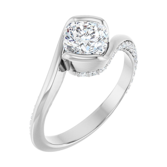 Cushion 1 ct moissanite 14K White Gold half-bezel bypass moissanite engagement ring
