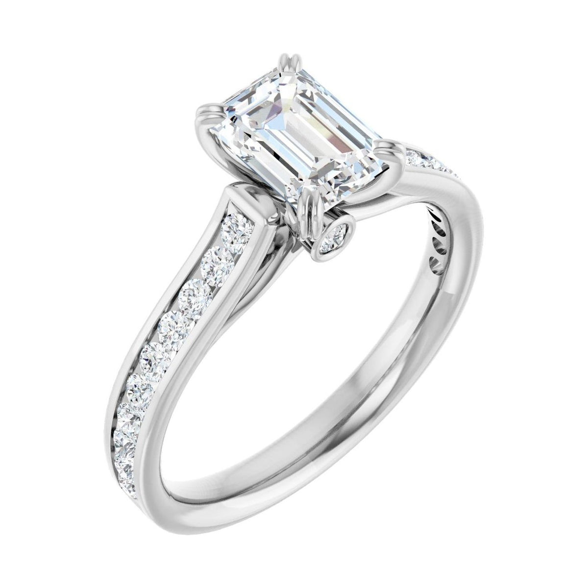 Emerald 1 ct moissanite 14K White Gold cathedral pavé moissanite engagement ring
