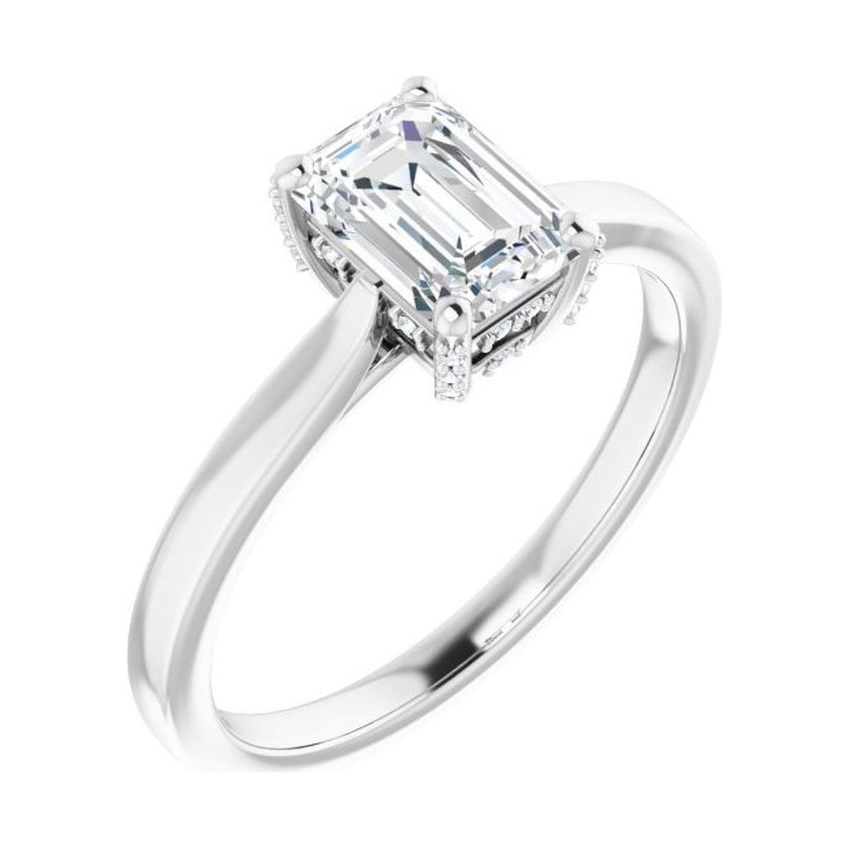 Emerald 1 ct moissanite 14K White Gold classic solitaire moissanite engagement ring