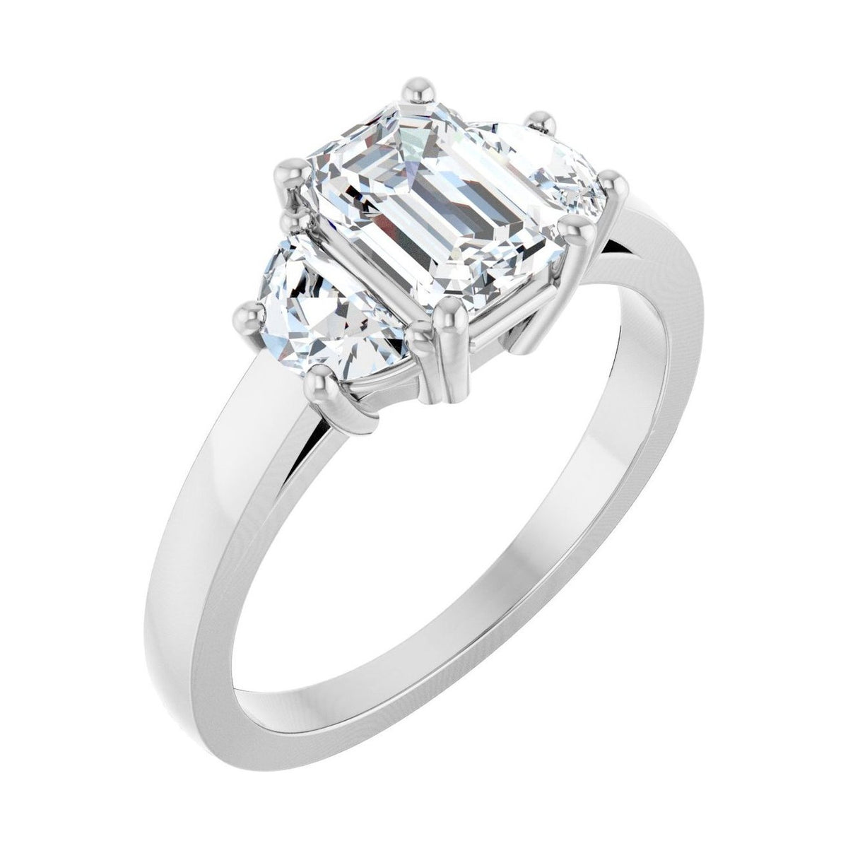Emerald 1 ct moissanite 14K White Gold classic three-stone moissanite engagement ring