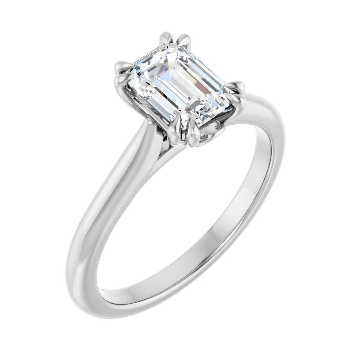 Emerald 1 ct moissanite 14K White Gold double claw-prong solitaire moissanite engagement ring