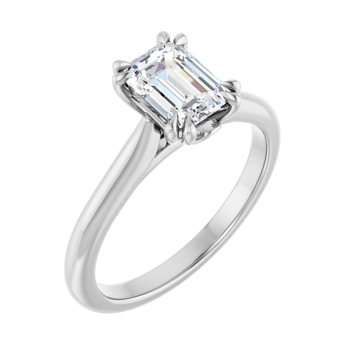 Emerald 1 ct moissanite 14K White Gold double claw-prong solitaire moissanite engagement ring