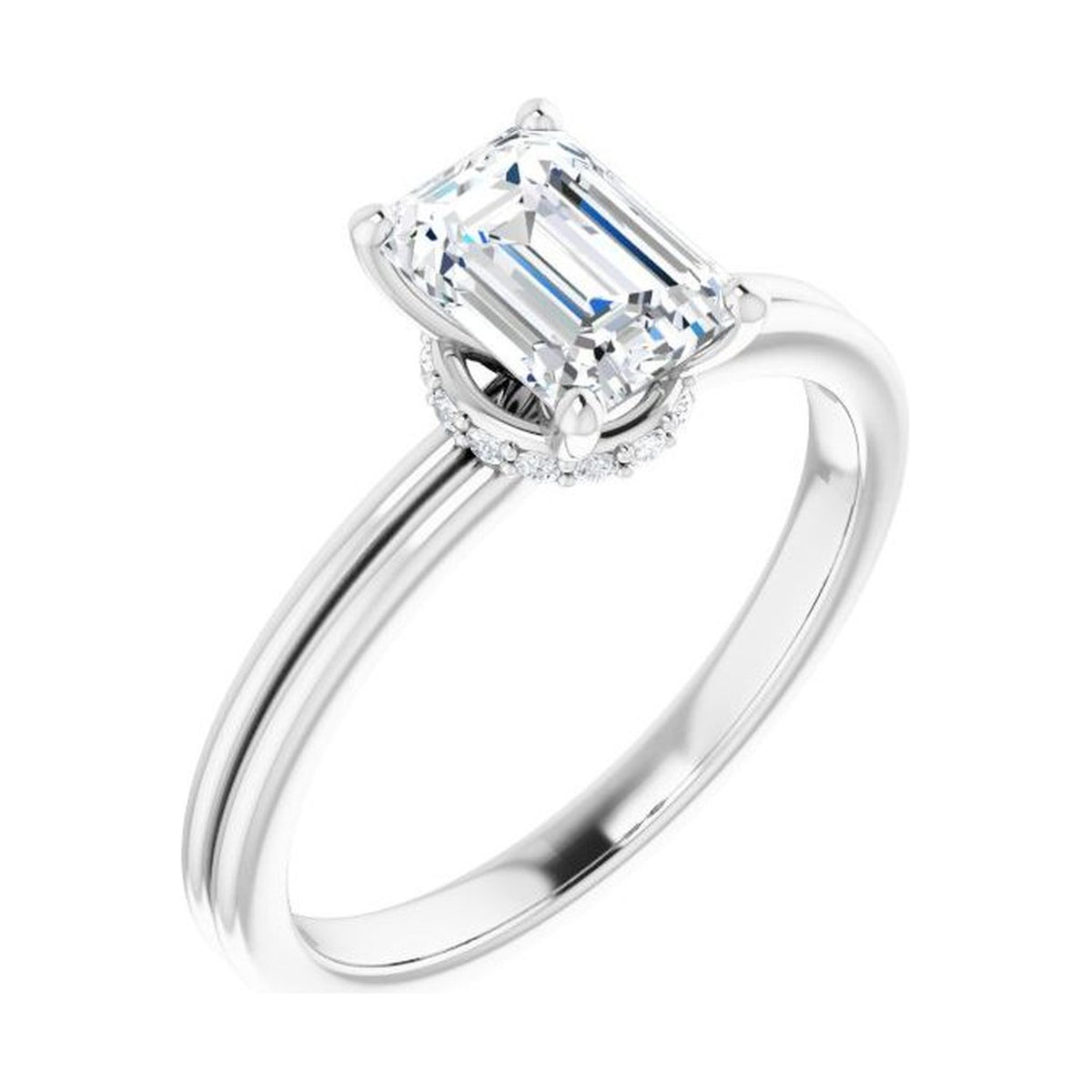 Emerald 1 ct moissanite 14K White Gold hidden-accent solitaire moissanite engagement ring