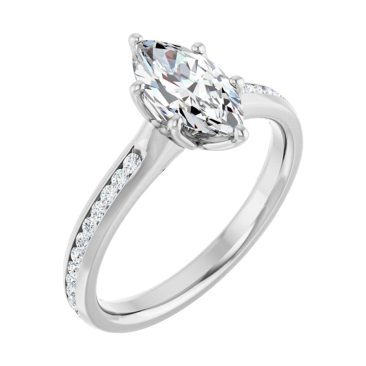 Marquise 1 ct moissanite 14K White Gold accented shoulder moissanite engagement ring