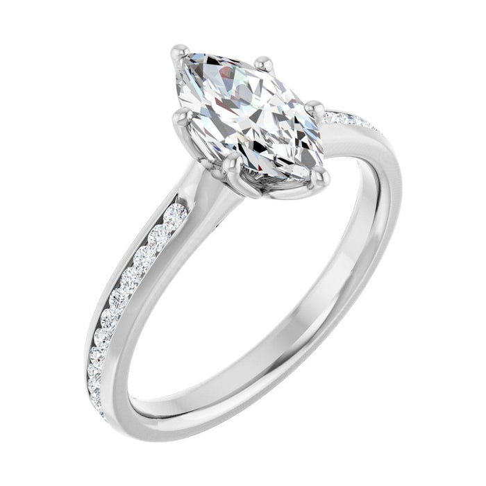 Marquise 1 ct moissanite 14K White Gold accented shoulder moissanite engagement ring