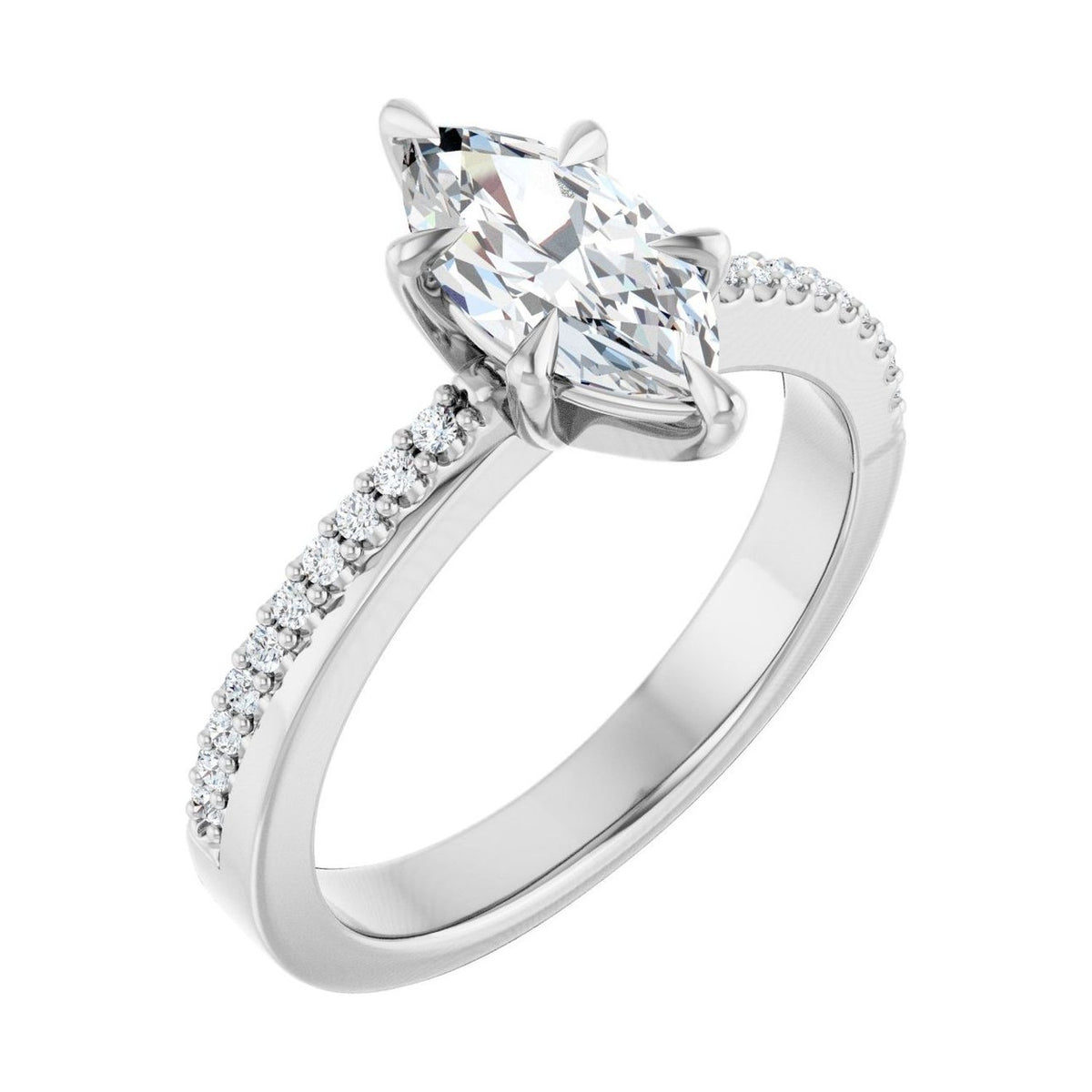 Marquise 1 ct moissanite 14K White Gold claw-prong pavé moissanite engagement ring