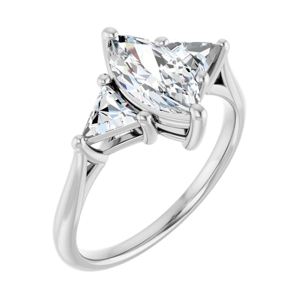 Marquise 1 ct moissanite 14K White Gold trillion three-stone moissanite engagement ring
