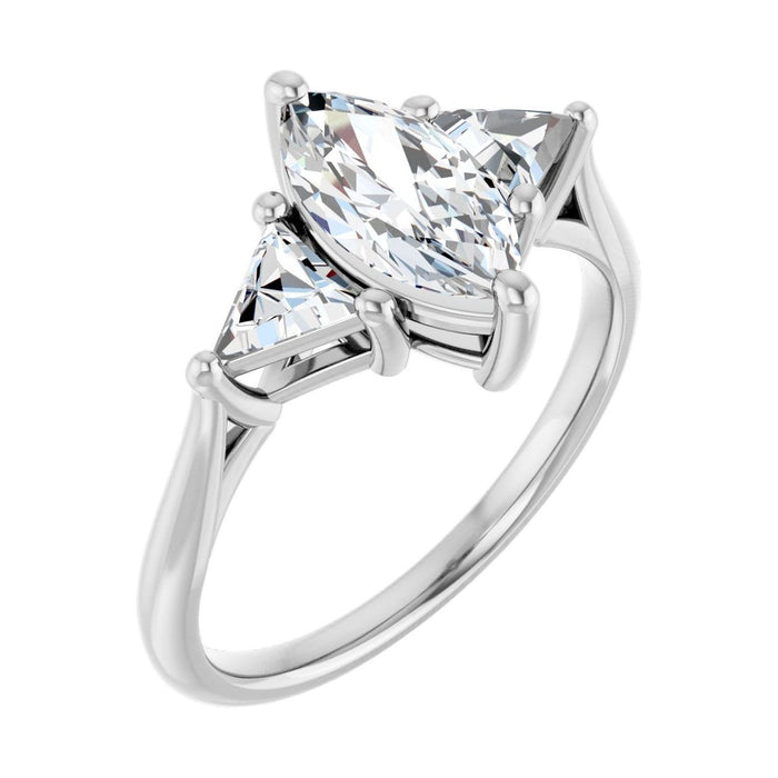 Marquise 1 ct moissanite 14K White Gold trillion three-stone moissanite engagement ring
