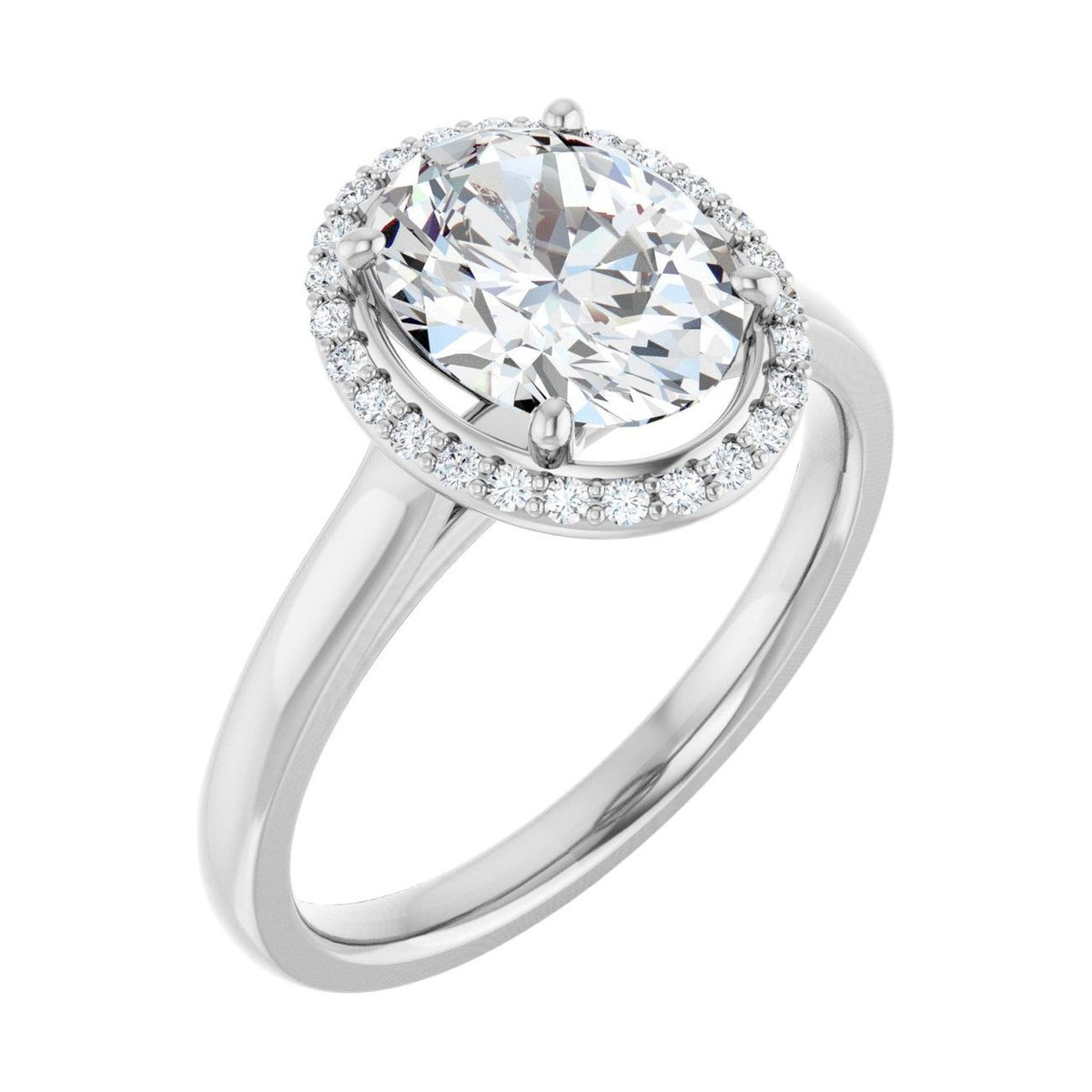 Oval 1.5 ct moissanite 14K White Gold classic halo moissanite engagement ring