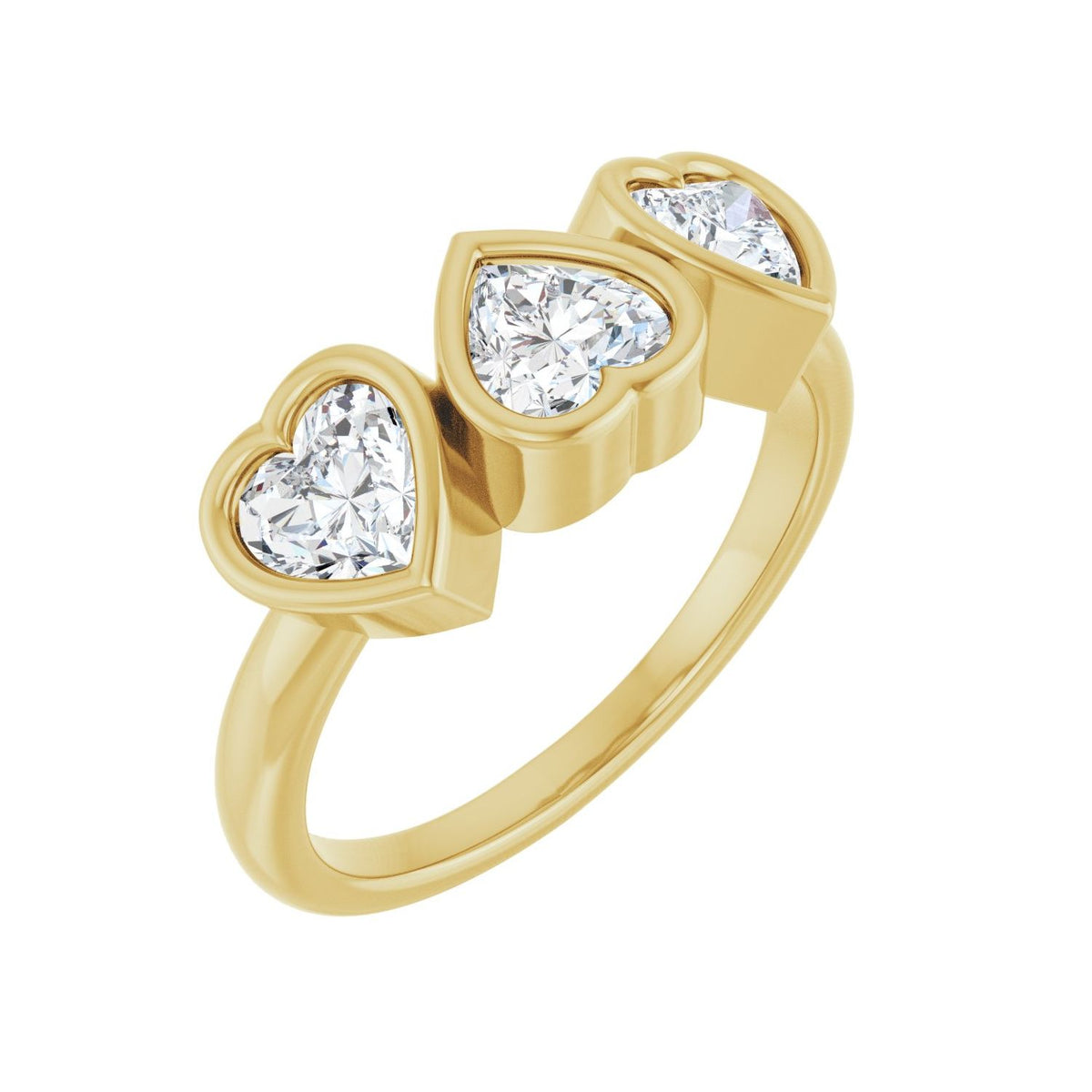 Moissanite Three-Stone Heart Ring in 14K Yellow Gold