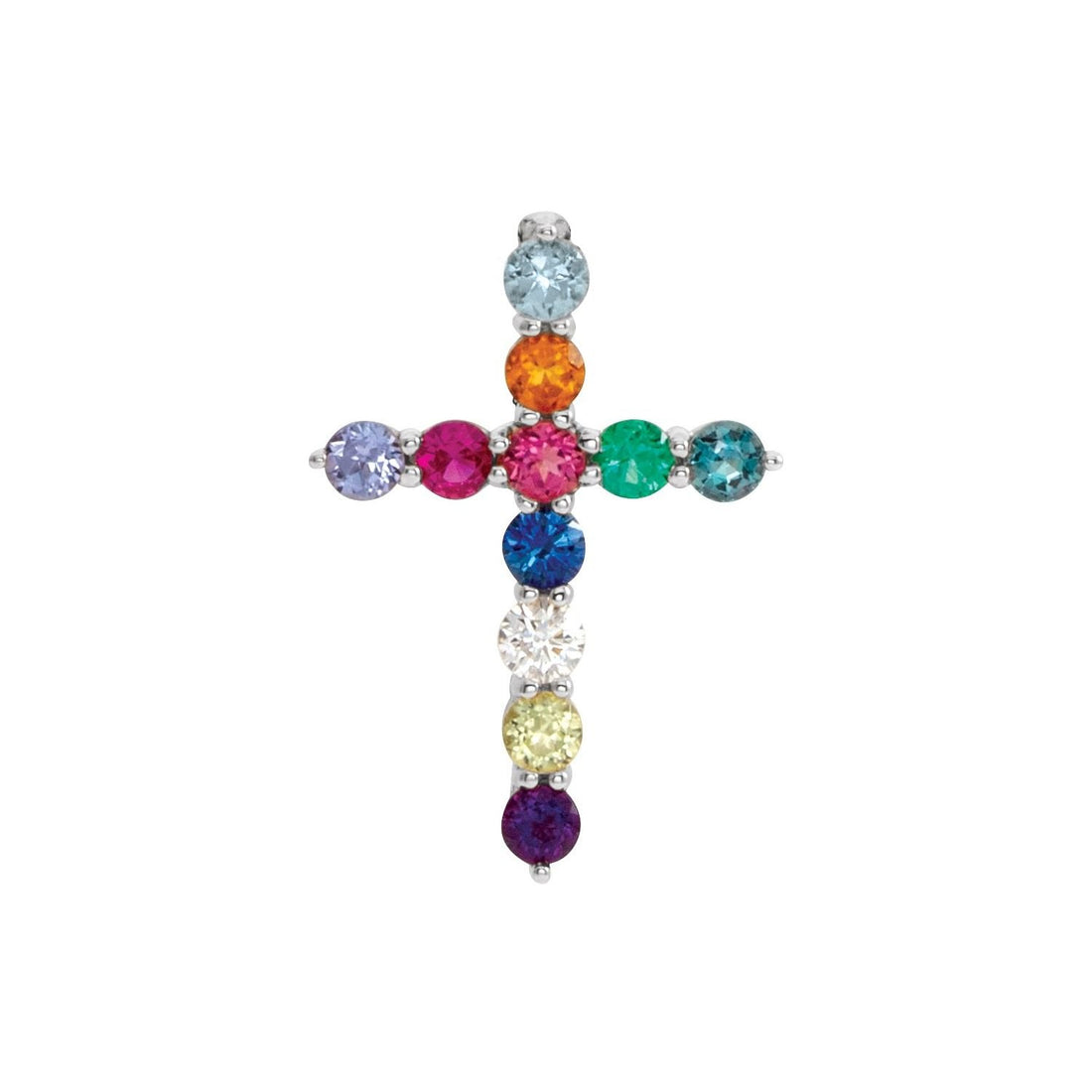multi-gemstone cross pendant in 14k White Gold
