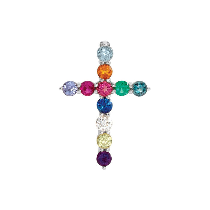 multi-gemstone cross pendant in 14k White Gold