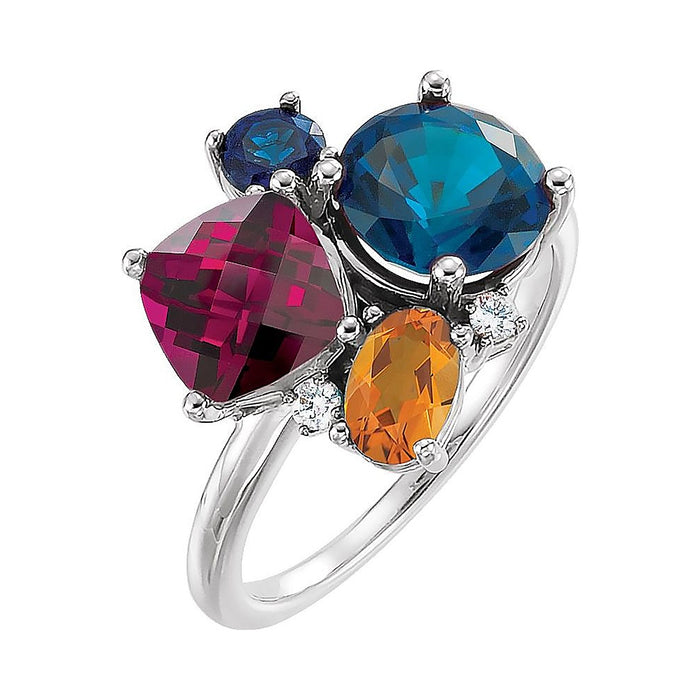 Multi-Gemstone & Diamond cluster ring in Platinum