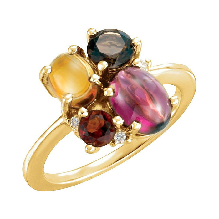 Multi-Gemstone cluster ring in 14K Yellow Gold