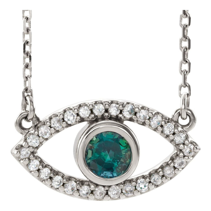 Natural Alexandrite & White Sapphire Evil Eye Pendant in 14K White Gold