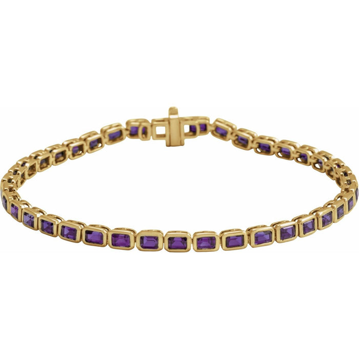 natural amethyst tennis bracelet in 14k Yellow Gold