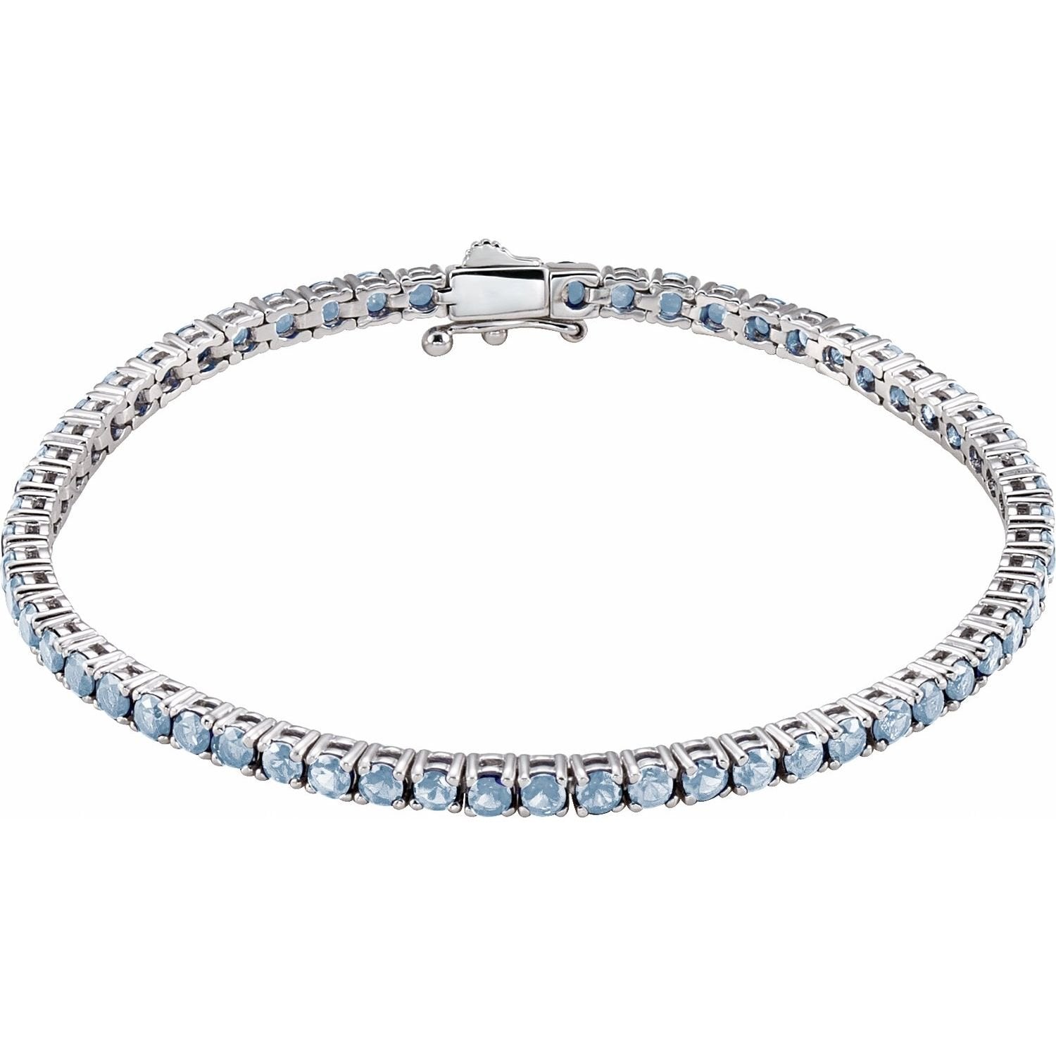 natural aquamarine tennis bracelet in 14k White Gold