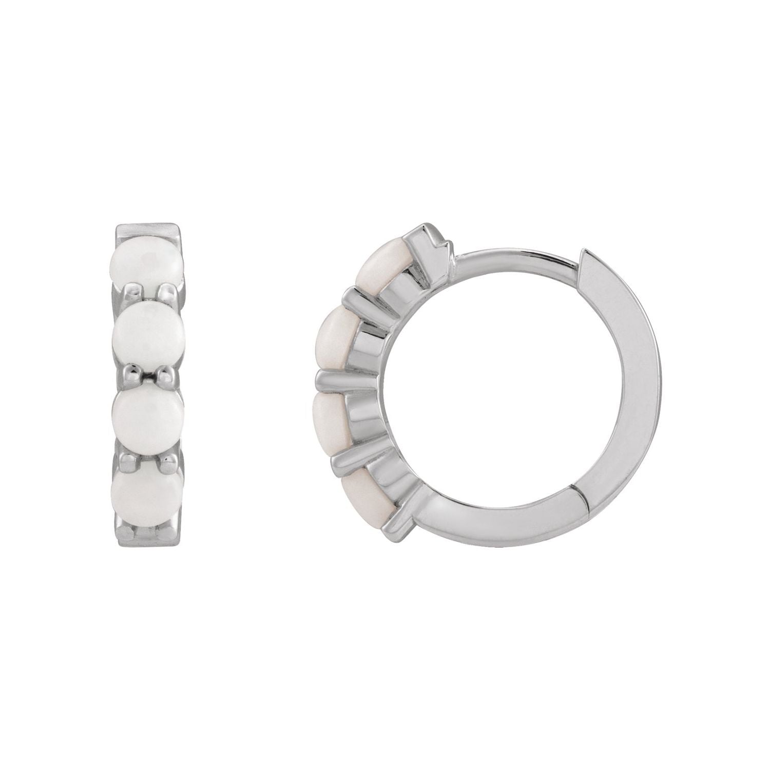 14K White Gold Australian white opal hinged hoop earrings, 14.7 mm