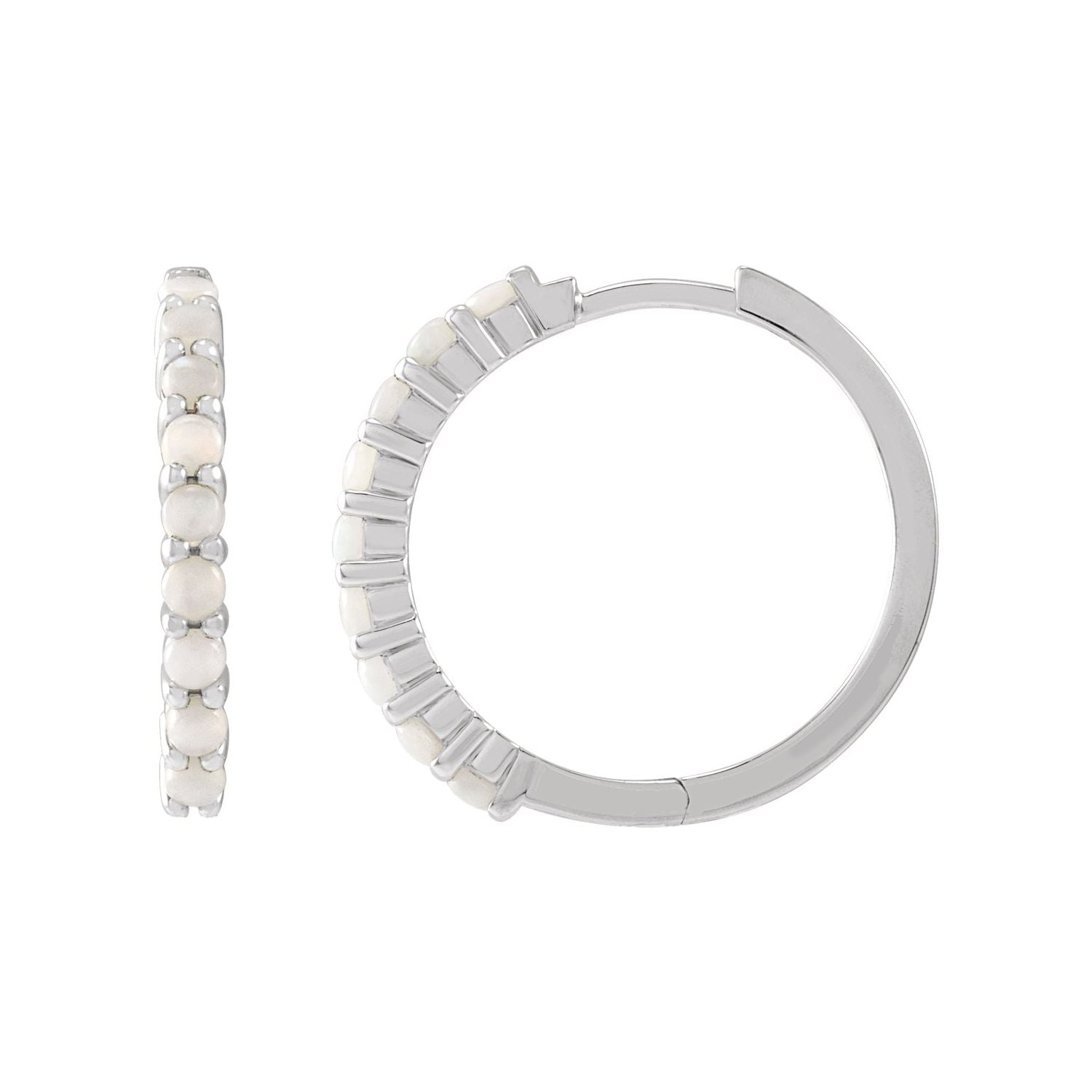14K White Gold Australian white opal hinged hoop earrings, 20 mm