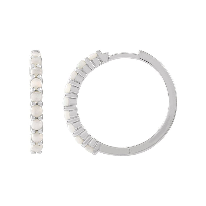 14K White Gold Australian white opal hinged hoop earrings, 20 mm