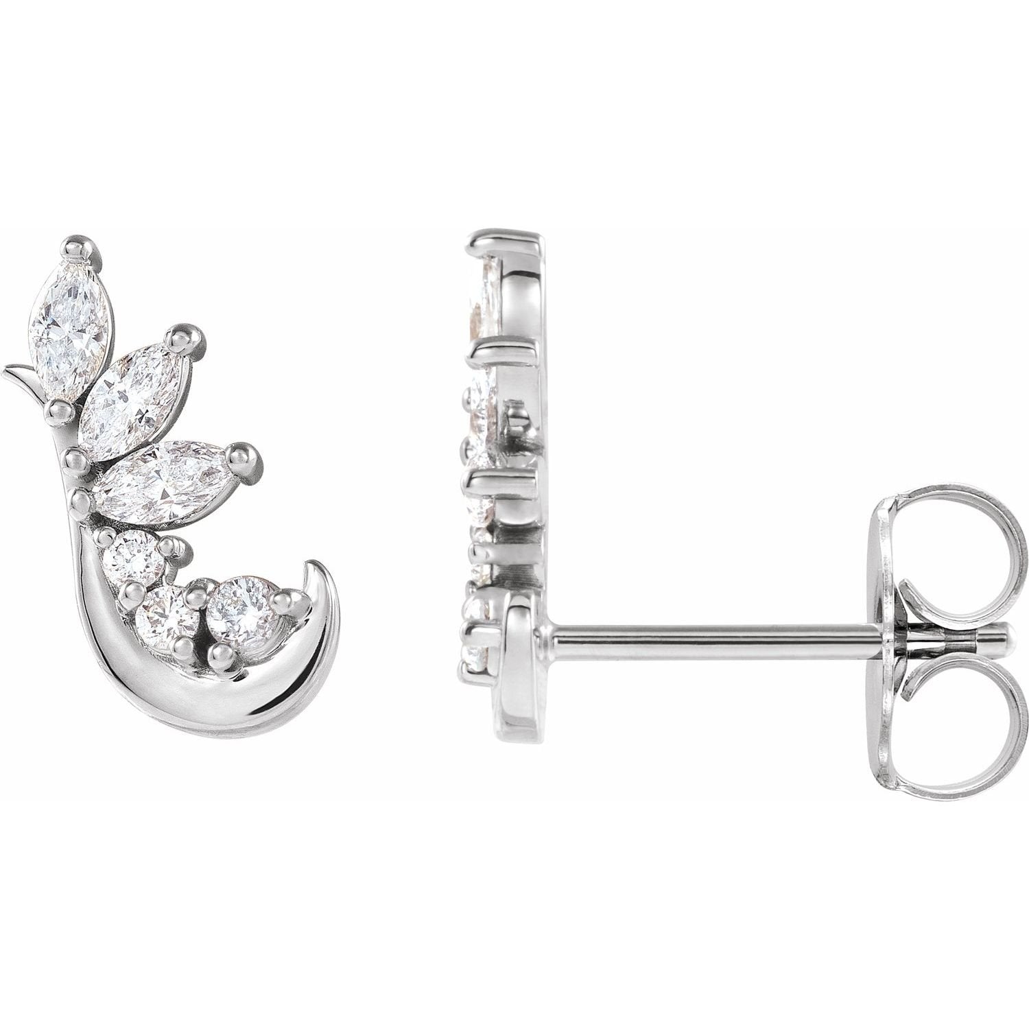 natural diamond climber earrings in 14k White Gold