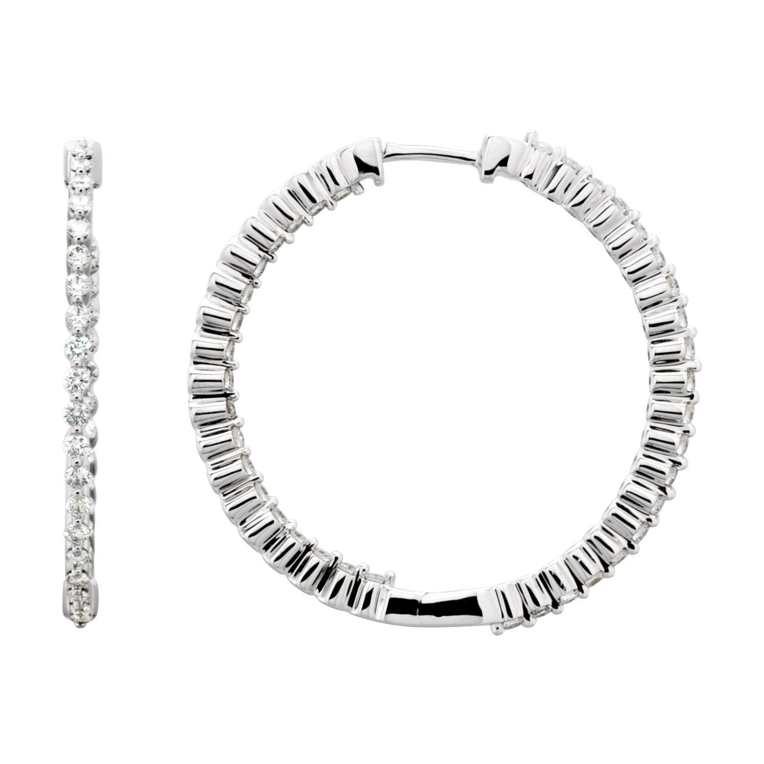 natural diamond hoop earrings in 14k White Gold