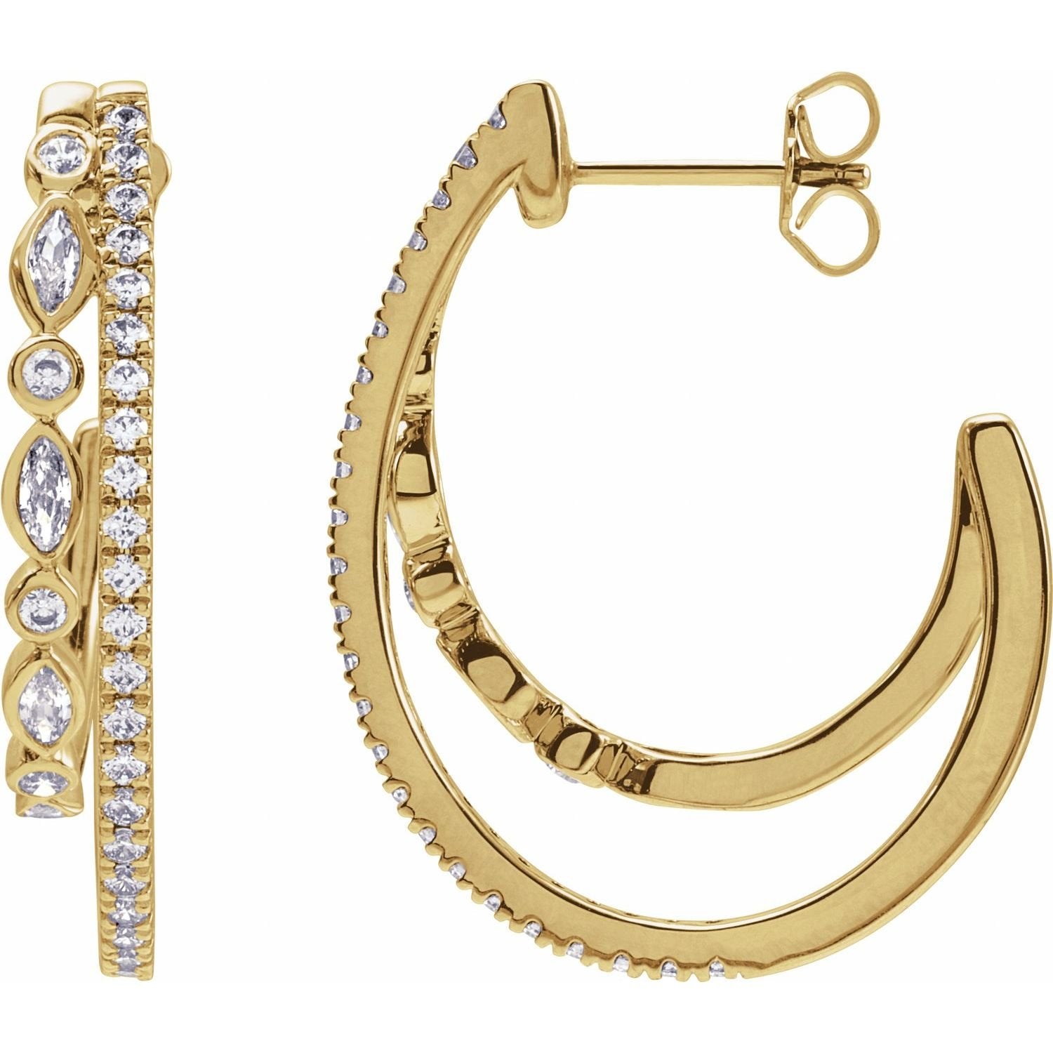 natural diamond hoop earrings in 14k Yellow Gold