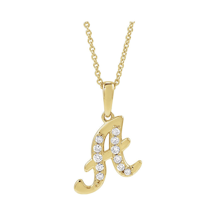 Diamond Initial Necklace, letter A, 14K Yellow Gold