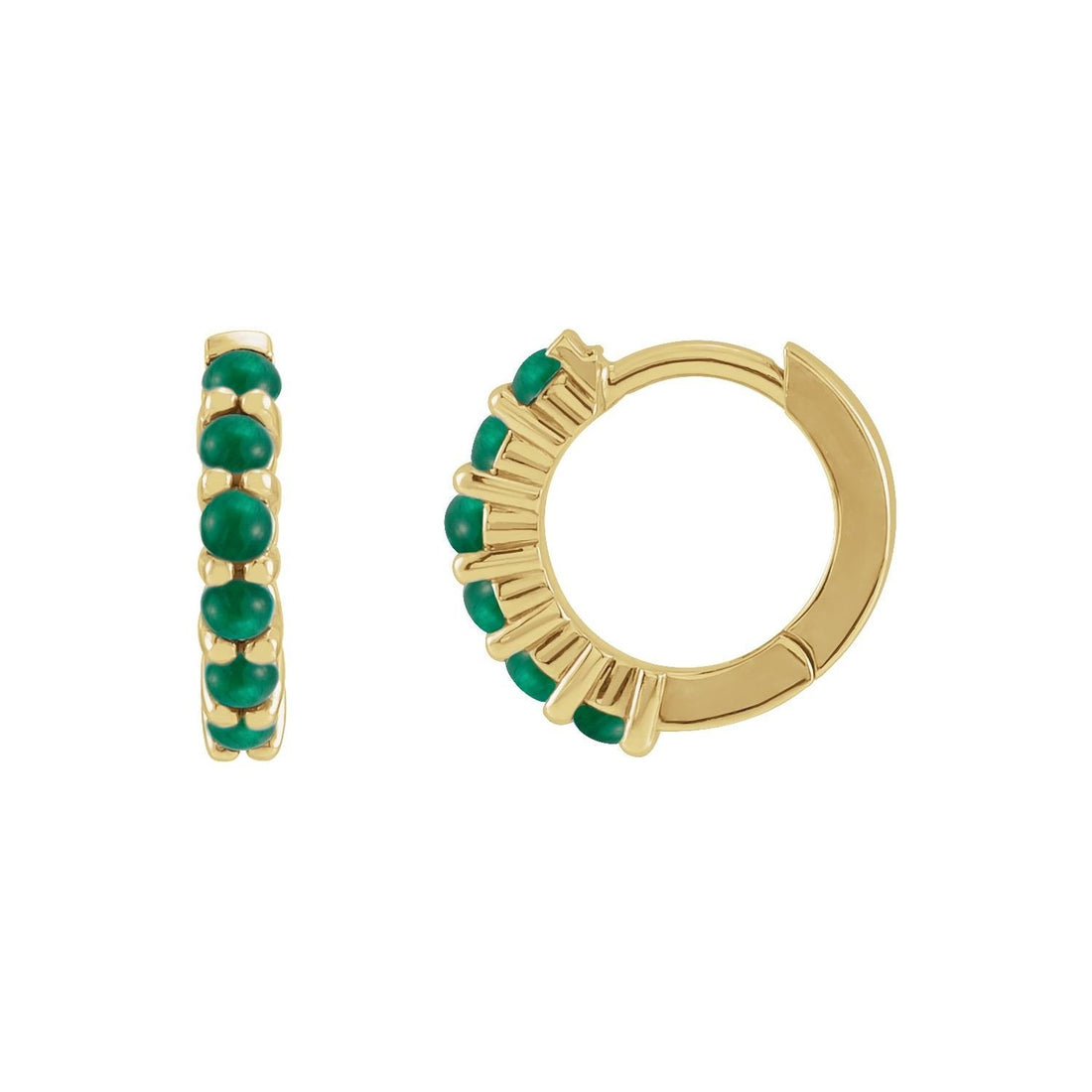 natural emerald cabochon hoop earrings in 14k Yellow Gold