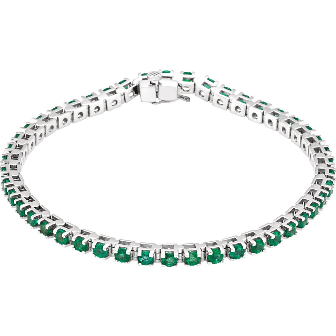 natural emerald tennis bracelet in 14k White Gold