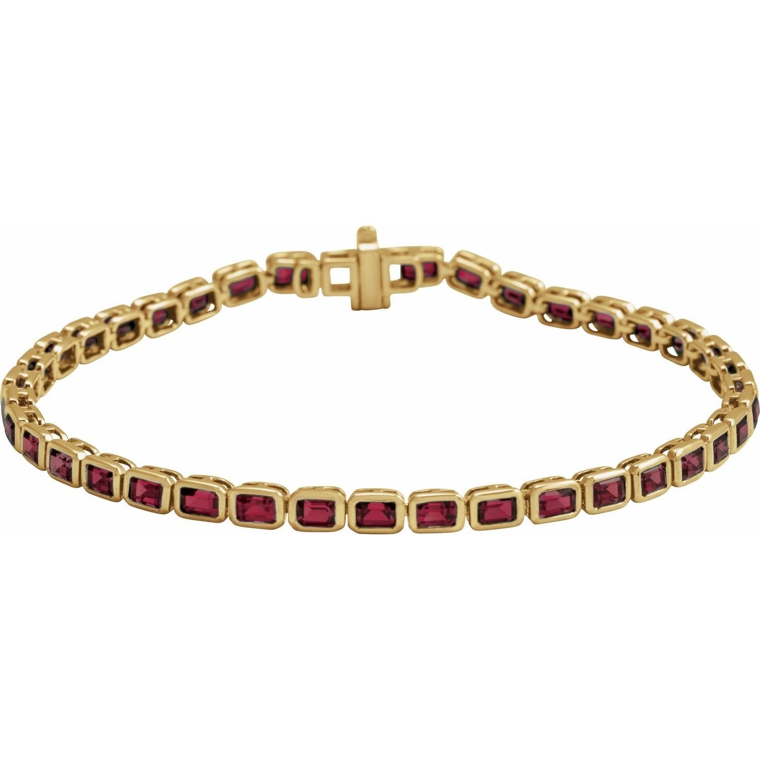 natural garnet tennis bracelet in 14k Yellow Gold