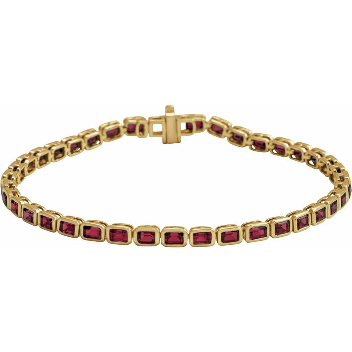 natural garnet tennis bracelet in 14k Yellow Gold