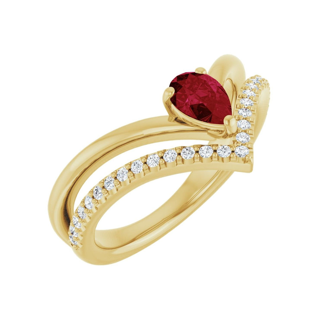 natural pear ruby & diamond ring in 14k Yellow Gold