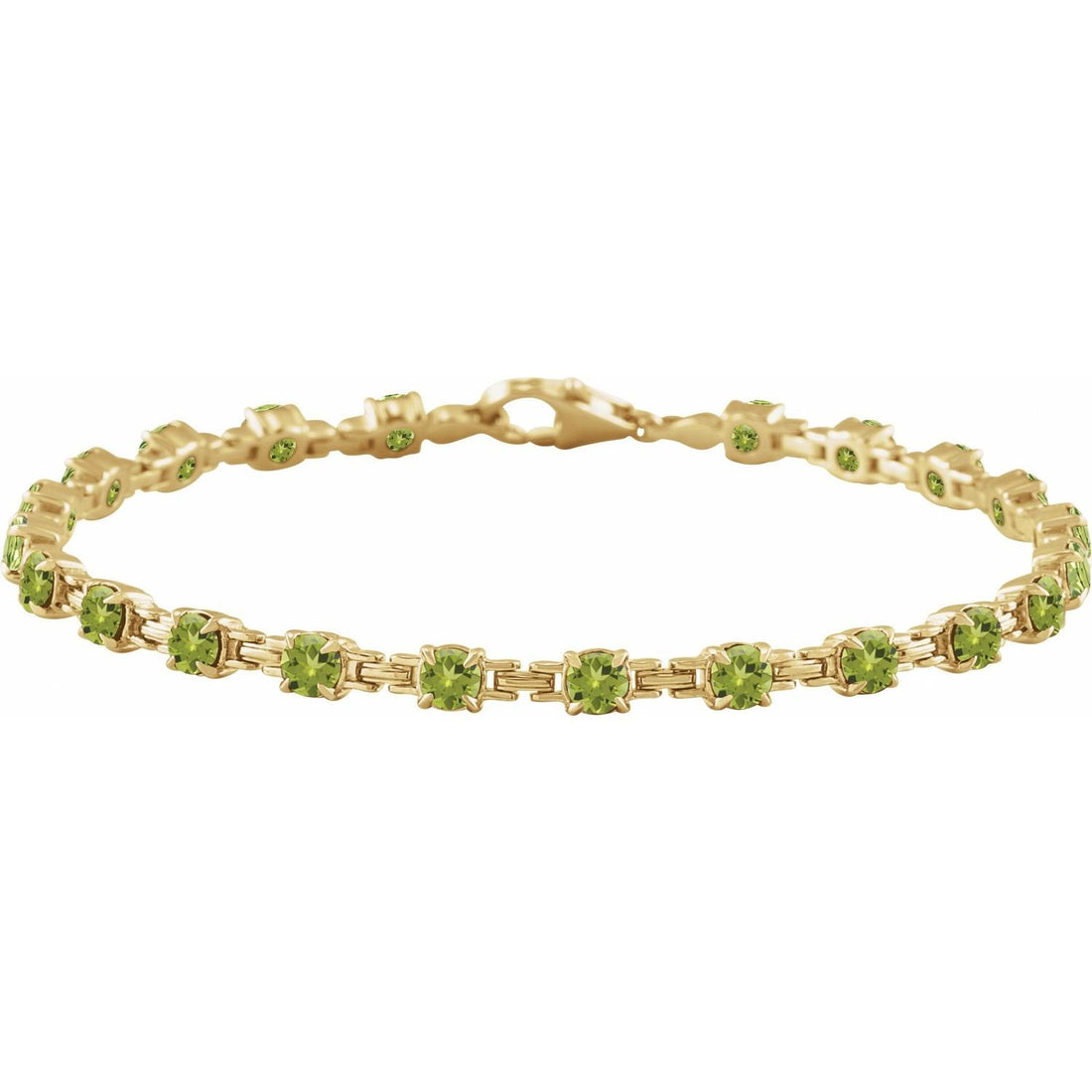 natural peridot tennis bracelet in 14k Yellow Gold