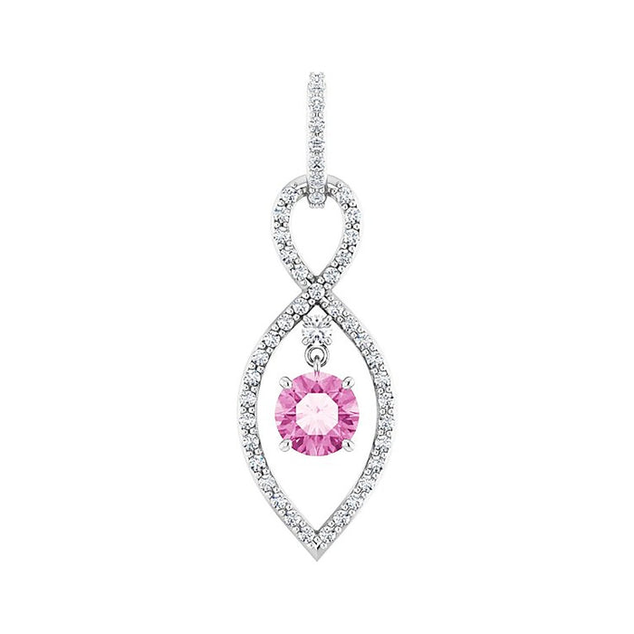 Natural Pink Sapphire Diamond Halo Necklace (6mm center) in 14K White Gold
