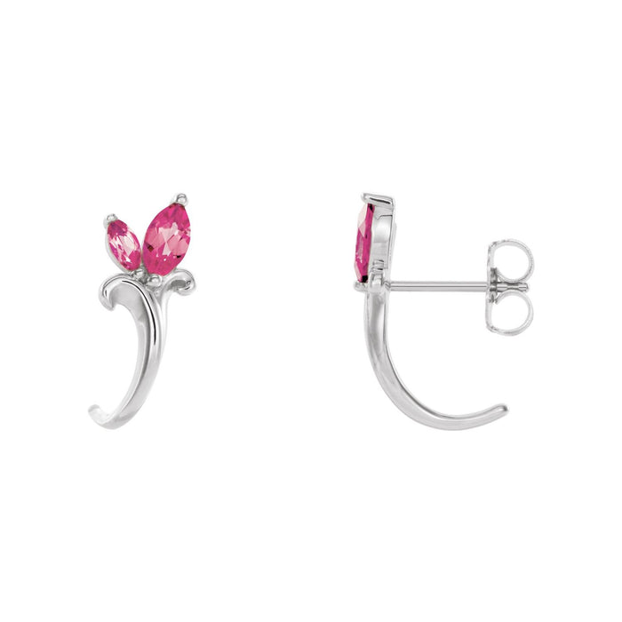 14K White Gold natural pink tourmaline floral marquise earrings